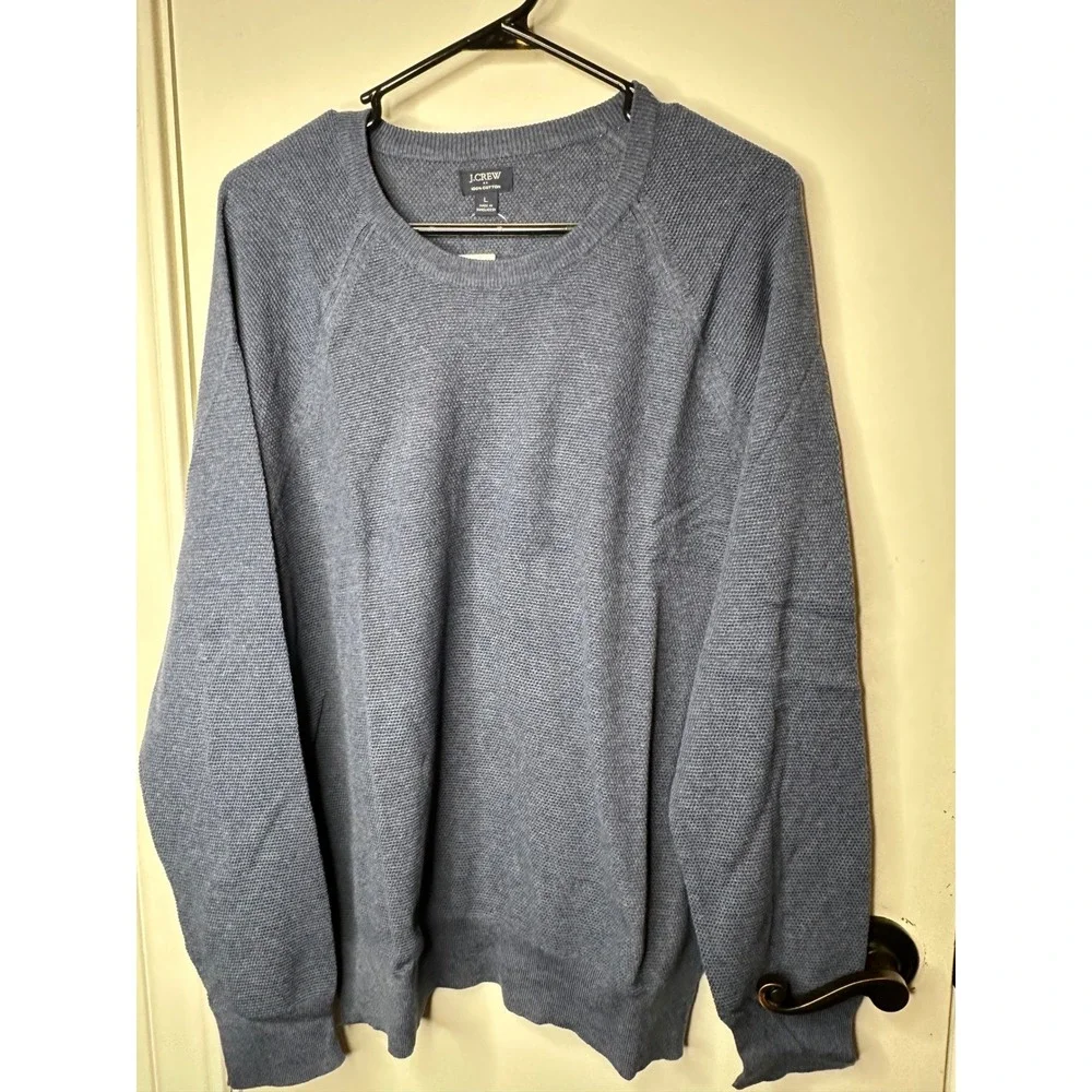 J.Crew Mens 100% Cotton Textured Crewneck Sweater Blue CD617 L NEW